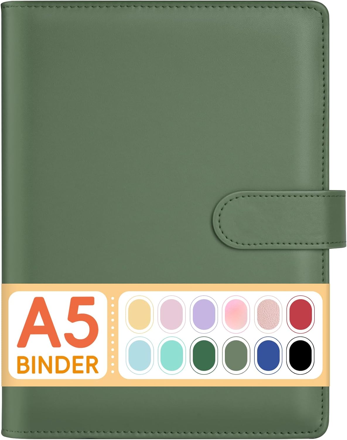 Sooez A5 Notebook Binder, 6 Ring Planner with Stylish Design, Loose Leaf Personal Organizer Cover with Magnetic Buckle Closure, PU Leather Binder for Women with Soft Colors (Olive Green)