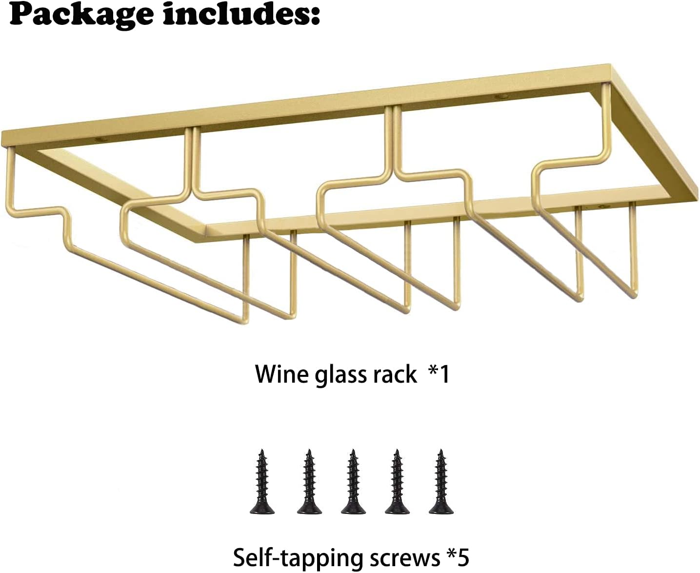 Wine Glass Rack, Under Cabinet Stemware Wine Glass Holder, Wine Glasses Storage Hanger Metal Organizer for Cabinet Kitchen Bar (Gold, 3 Rows 1 Pack)