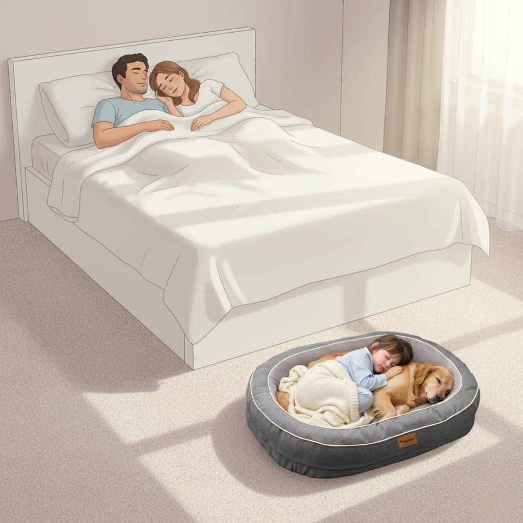 Oval Orthopedic Dog Bed with Removable Washable Cover – Calming Pet Bed with High-Density Honeycomb Sponge, Non-Slip Bottom, Durable Scratch-Resistant Fabric for Medium and Large Dogs