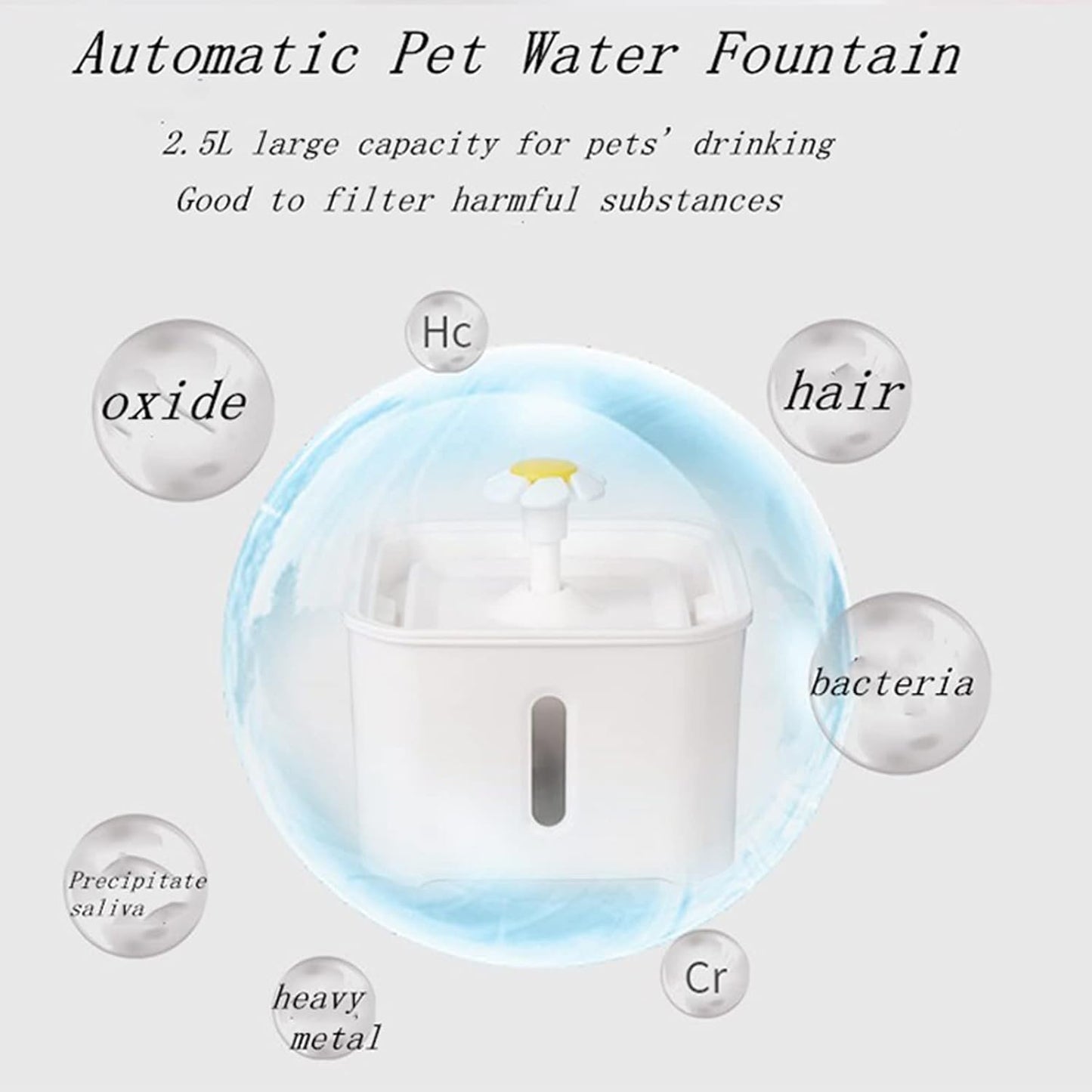 2.5L Pet Water Fountain, Automatic Dog Water Fountain with 3 Different Flow Modes, Quiet Cat Water Drinking Dispenser for Dogs Cats,White
