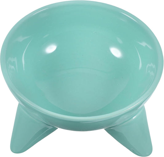 Milisten Elevated Cat Feeding Bowl Raised Pet Water Bowl Tilted Ceramic Dish Anti-Spill Design Mint Green for Cats and Dogs Indoor Use