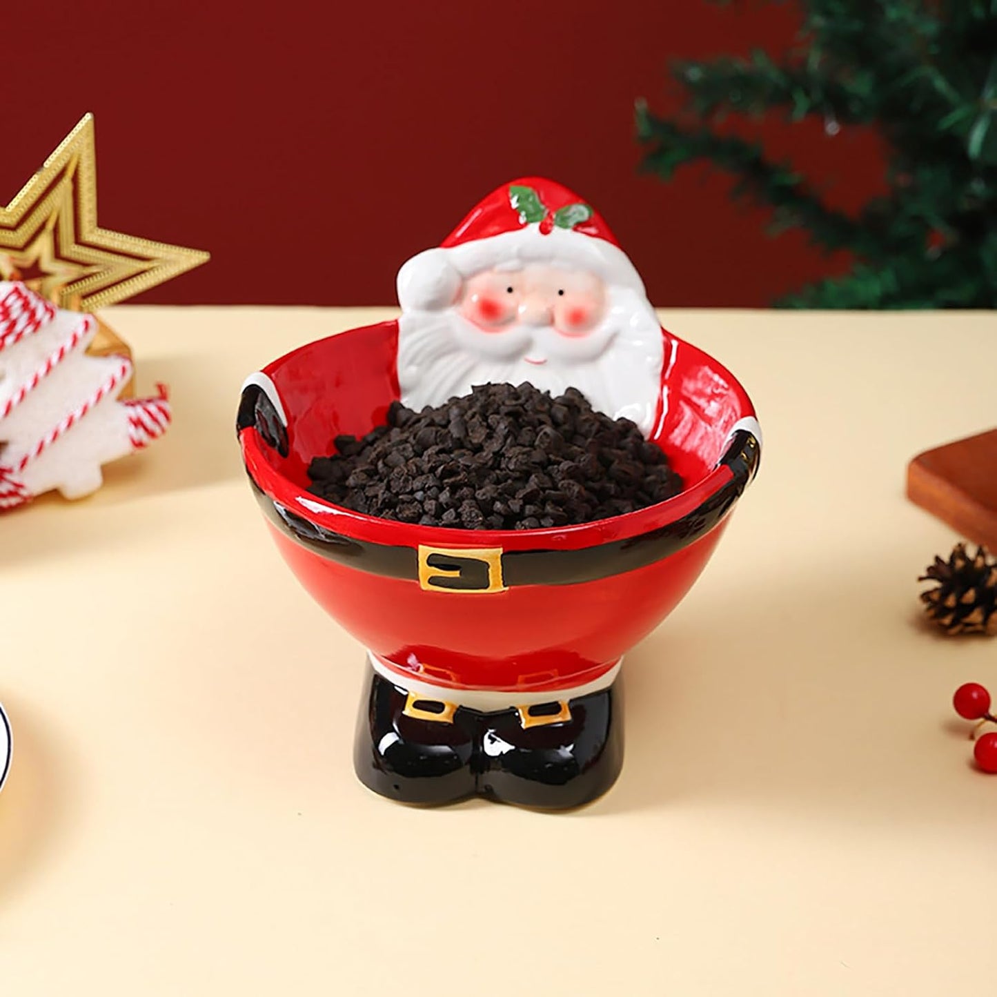 Xmas Ceramic Raised Cat Bowl Elevated Dog Bowls Cat Food Bowl Medium Water and Food Dish, Microwave and Dishwasher Safe Christmas Decorations Indoor
