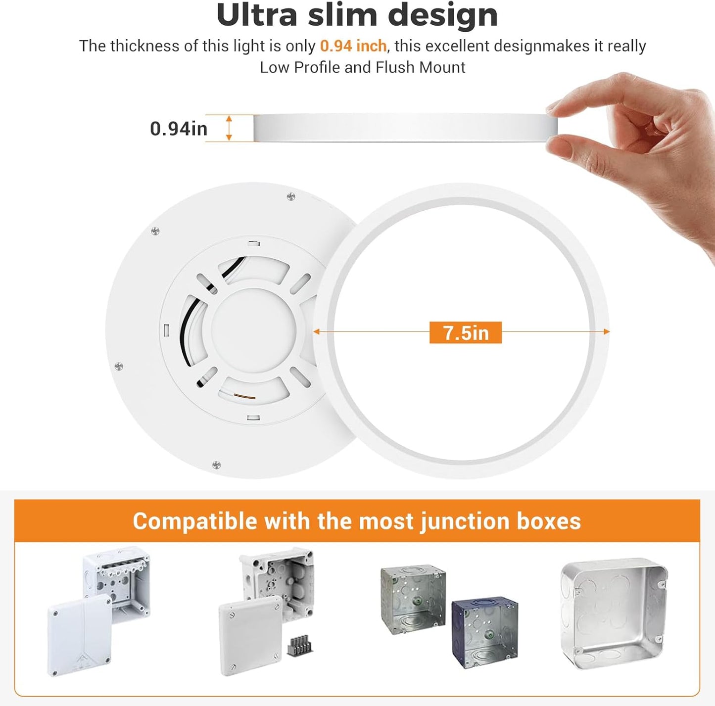 Flush Mount Ceiling Light Fixtures - 3000K-4000K-6500K & 100W Equivalent Flat Led Lights for Room Ceiling,7.5Inch Ultra Thin Round White Ceiling Lights for Living Room,Bedroom,Kitchen,Bathroom,Hallway