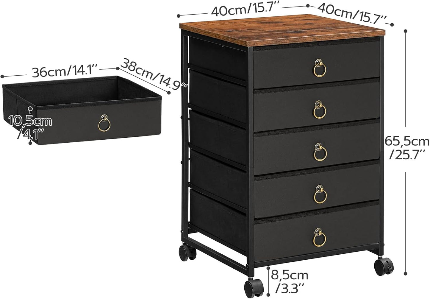 HOOBRO 5-Drawer Chest, Office File Cabinet with Drawers, Rolling Printer Stand, Filing Cabinet for Living Room, Home Office, Nonwovens Drawer, Easy Assembly, Black BFK50WJ01