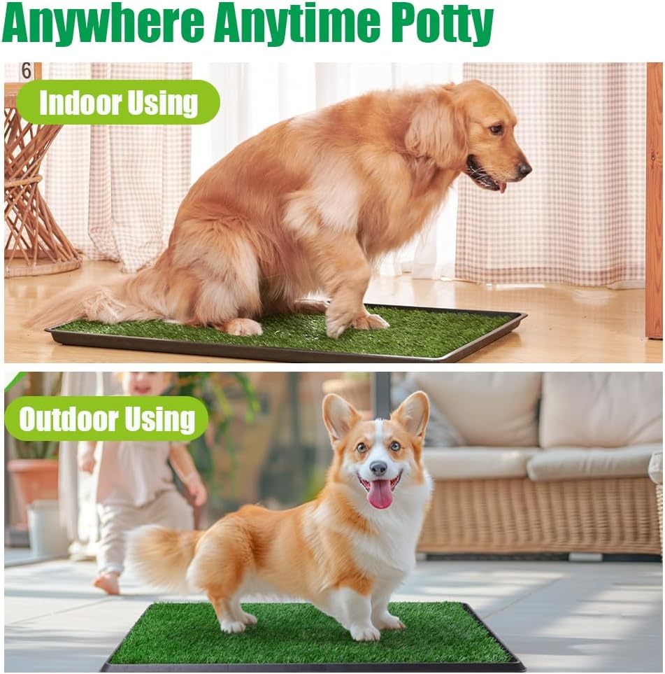 Reusable Training Pad Potty with 2-Pack Replaceable Artificial Grass Quick Absorbent Indoor Portable Dog Patio Potty Washable Pee Pad for Small Medium to Large Dog