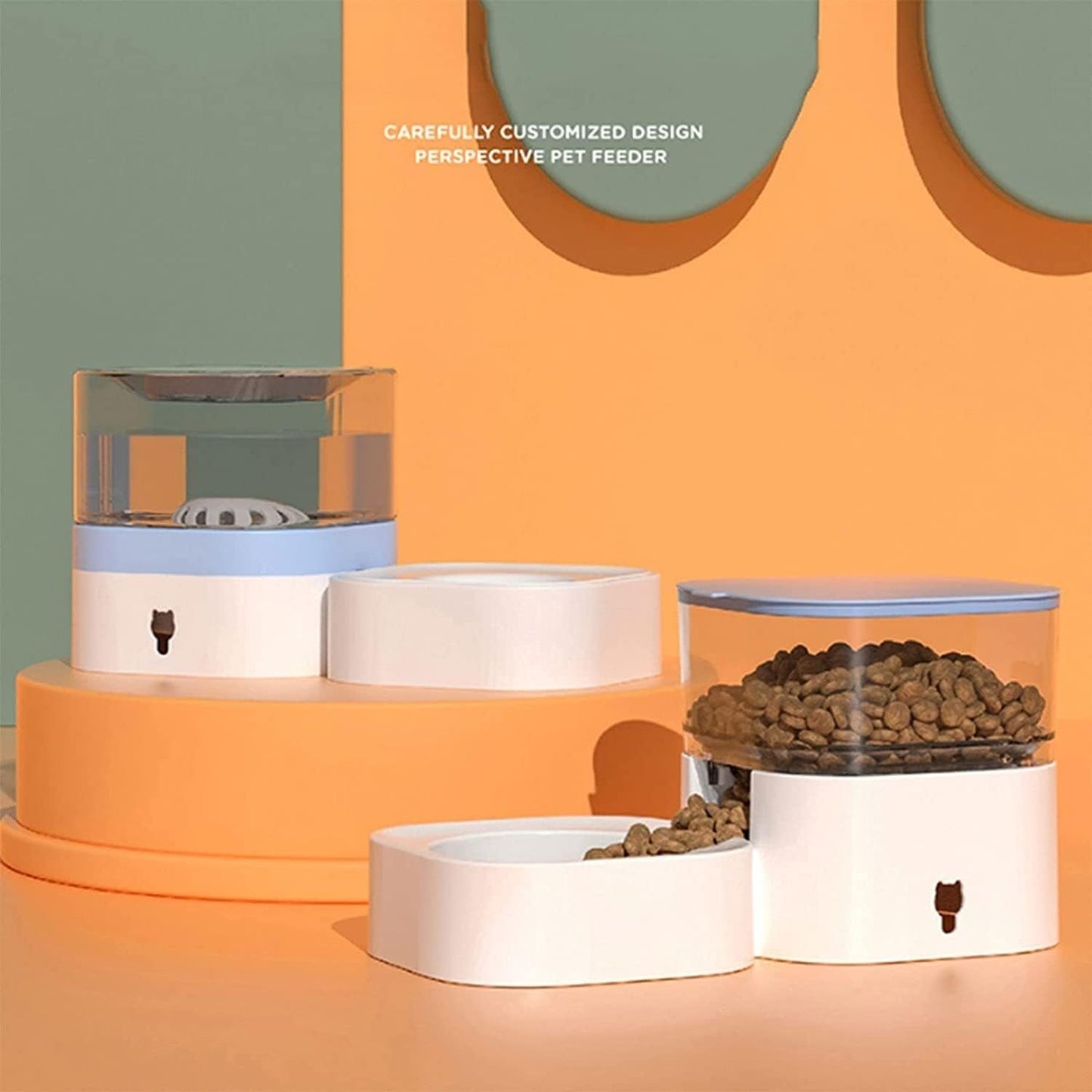 Dispenser 2 Pack Automatic Cat Feeder and Water Dispenser in Set Unplugged Feed Water Pet Supplies for Small Medium Dog Pets Capacity 1.8L cat Fountain