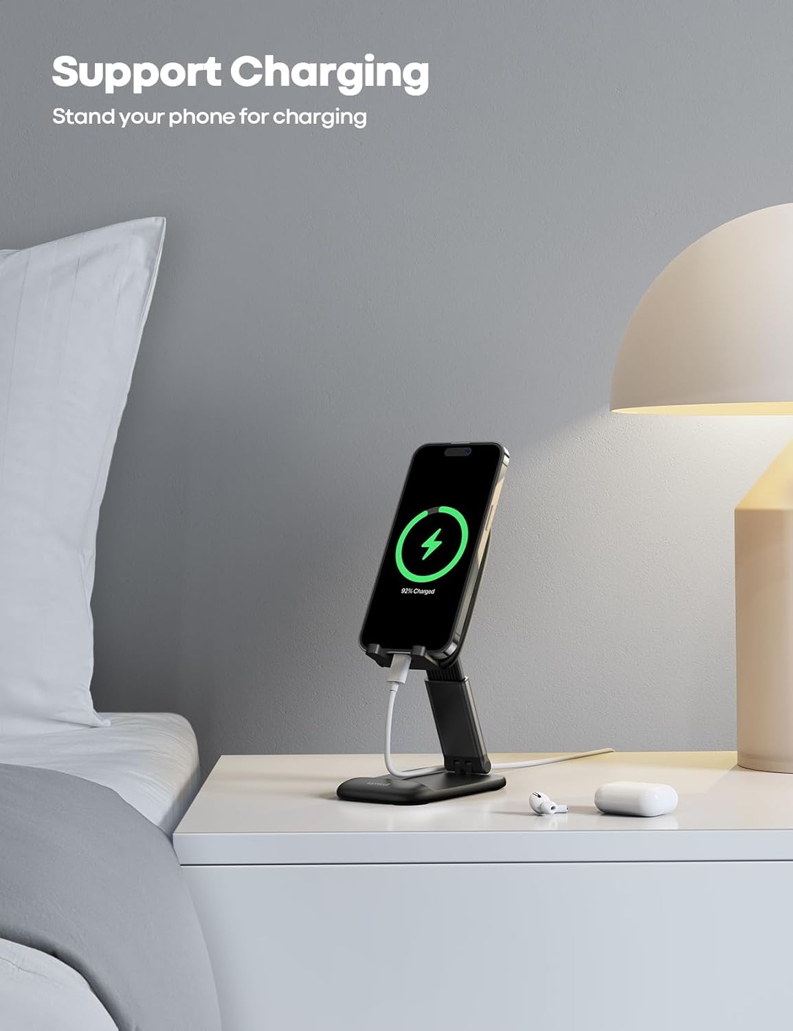 Lamicall Cell Phone Stand for Desk - [Height Adjustable] Foldable Mobile Phone Holder, Portable Stand for iPhone 17 16 15 14 13 12 11 Pro Max Plus Air, Galaxy S25, Telephone, Office Gift Accessories