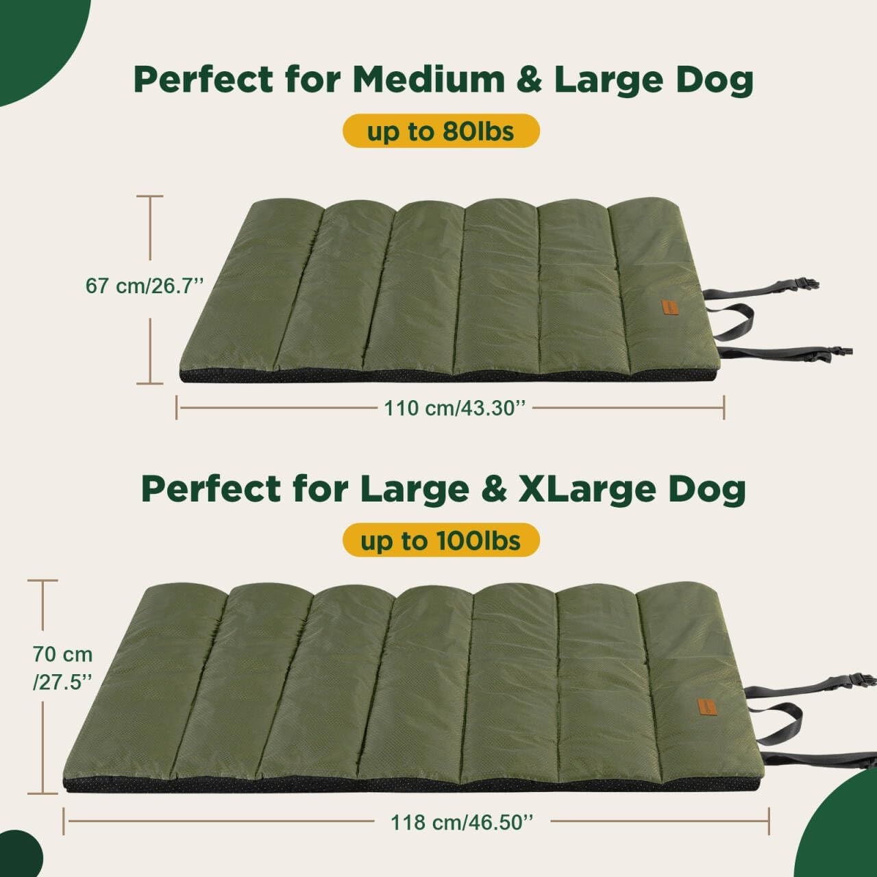 Gimars Upgraded Travel Dog Bed with Waterproof Film, Easy to Roll Up with Buckle, Large Outdoor Pet Bed for Medium & Large Dog, Portable, Washable Bed Mat for Camping,Traveling