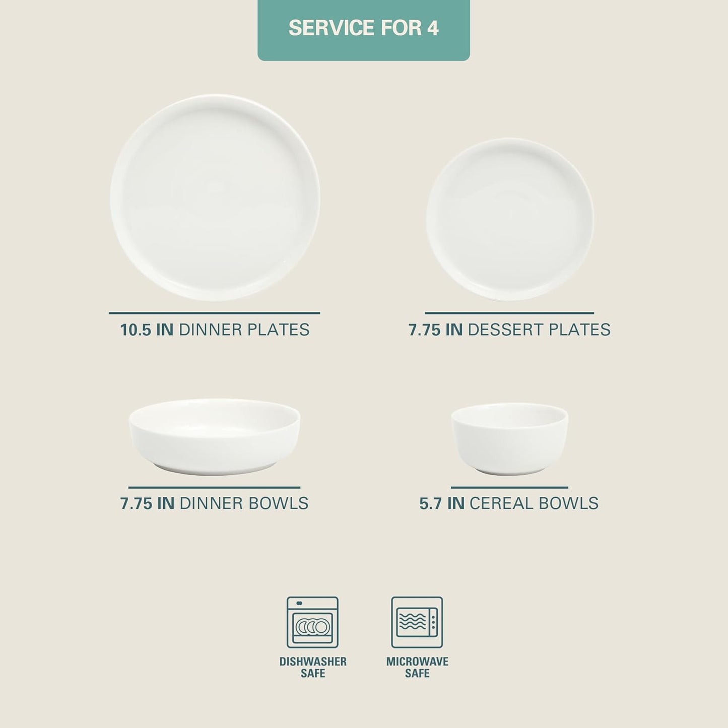 Gibson Home Oslo Dinnerware Set for 4, 16-Piece White Porcelain Plates and Bowls — Ceramic Dish Set | Microwave & Dishwasher Safe