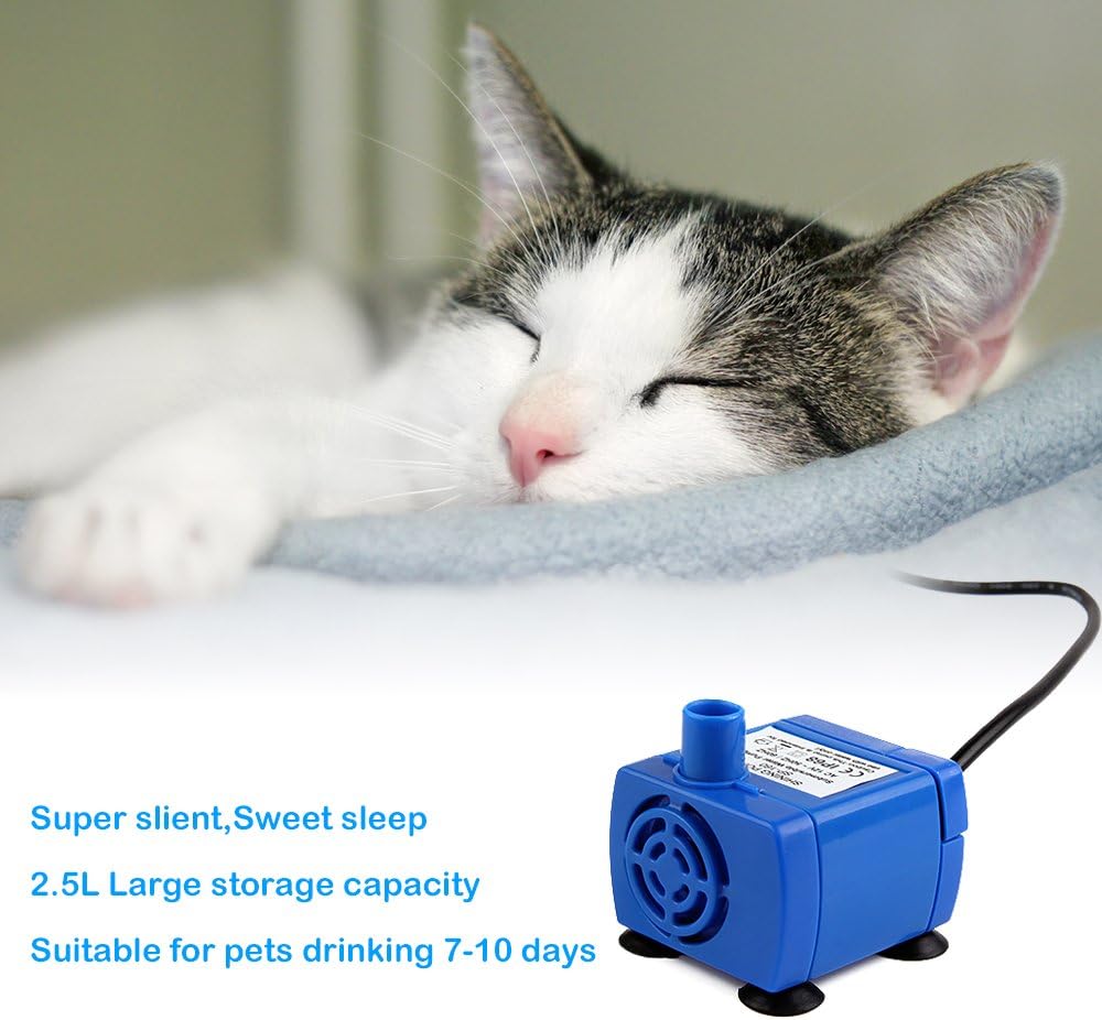 ELEOPTION Pet Cat Water Fountain Auto Flow Surper Quiet for Cat Dog Water Dispenser Recycle Drinking Small Fountain 2.5L Pefect for Small Pets Electric Drinking Bowl (Cube Fountain Blue-2.5L)