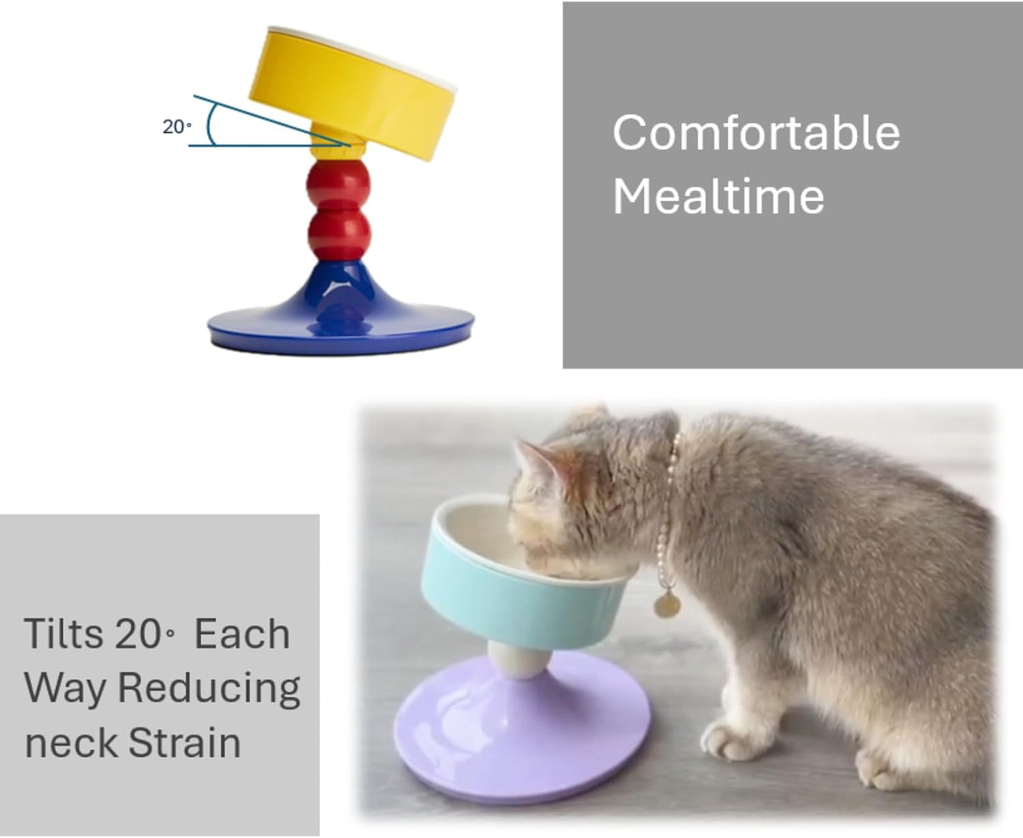 Adjustable Elevated Ceramic Cat Bowl – Durable, Tiltable, Non-Slip, and Easy to Clean for Indoor Cats and Small Dogs (Pastel Tricolor)