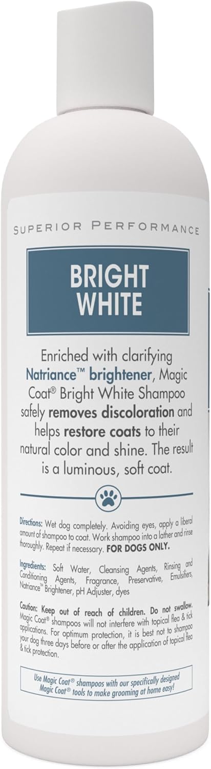 Four Paws Magic Coat Bright White Whitening Shampoo for Dogs with Natriance Brightener, Brightening Dog Wash, Removes Tear Stains, Almond Shea Butter Scent, 16 Ounce