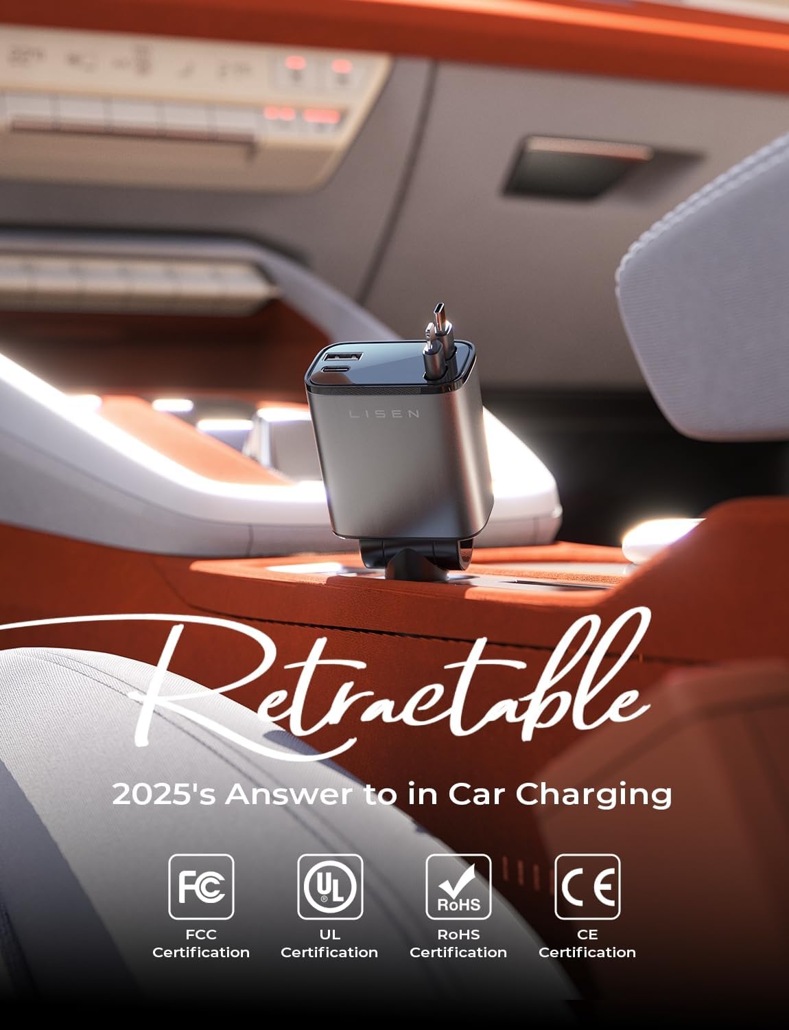 LISEN Retractable Car Charger, Gifts for Him Her, Car Adapter USB C Fast Charger, gifts for Mothers Day Travel Essentials kits Car Accessories for Men Women Gifts for iPhone 17 16 15 14 13 Samsung S26