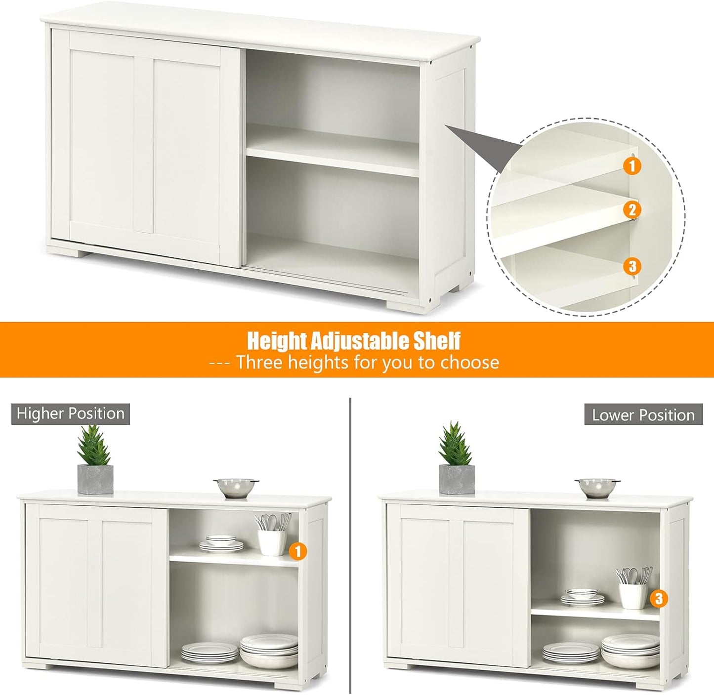 Costzon Sideboard Buffet Cabinet, Wooden Kitchen Storage Cabinet with Adjustable Shelf, Sliding Barn Door, Accent Coffee Bar Cabinet Console Table for Living Room, Dining Room, Hallway (White)
