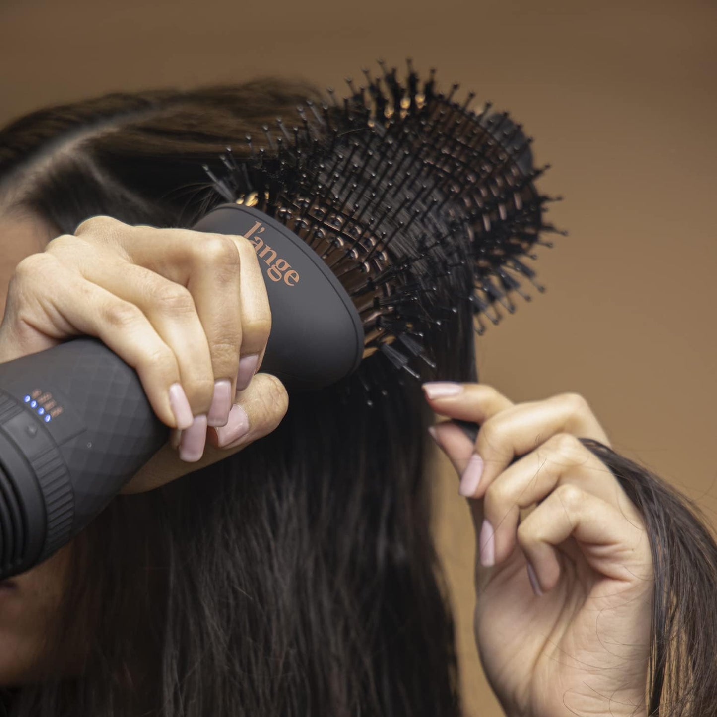 L'ANGE HAIR Le Volume 2-in-1 Titanium Blow Dryer Brush | Frizz Control Blowout Hair Dryer Brush For Drying And Straightening | Volumizing Hot Air Styler For All Hairstyles | Oval Barrel | Black - 60mm