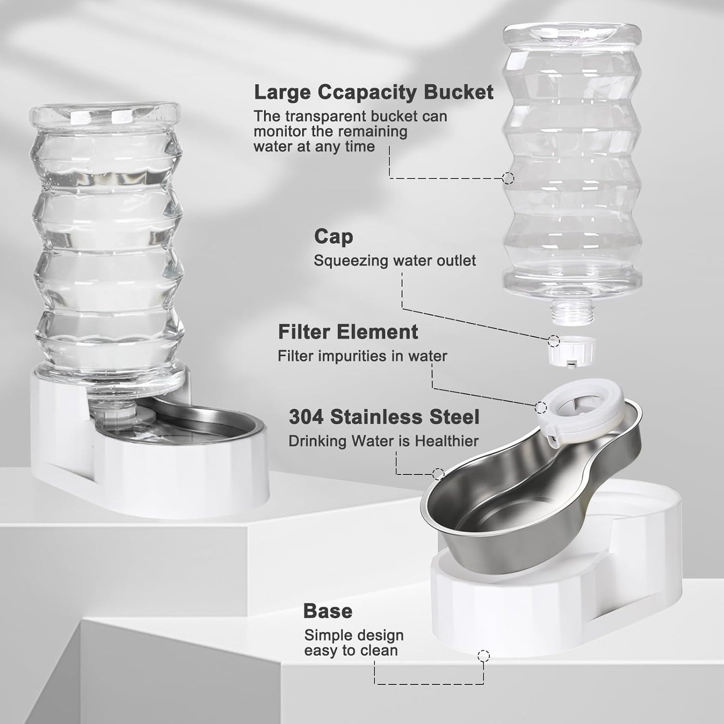 RIZZARI Gravity Dog Water Dispenser: 8L Large Auto-Refill Stainless Steel Pet Water Feeder - No-Spill BPA-Free Design for Large Dogs & Multi-Dog Homes - Everyday Indoor & Outdoor Spaces