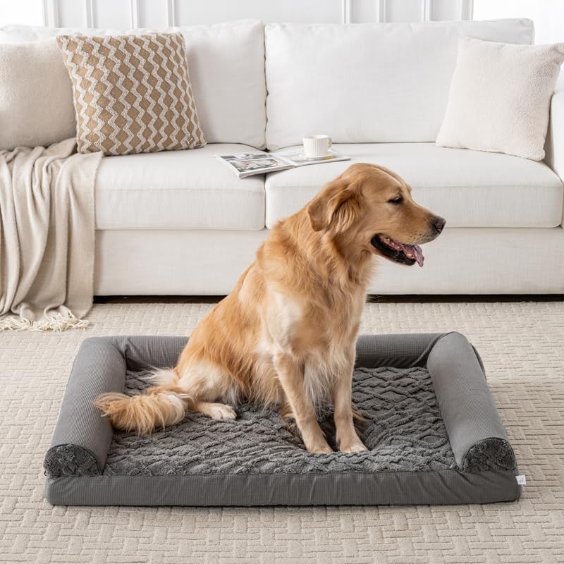 Orthopedic Dog Bed, U-Shaped Couch-Style Pet Bed with Waterproof Cover, Removable Washable Cover, for All Dog and Cat Breeds (Dark Gray, 35" x 25" x 6.5")