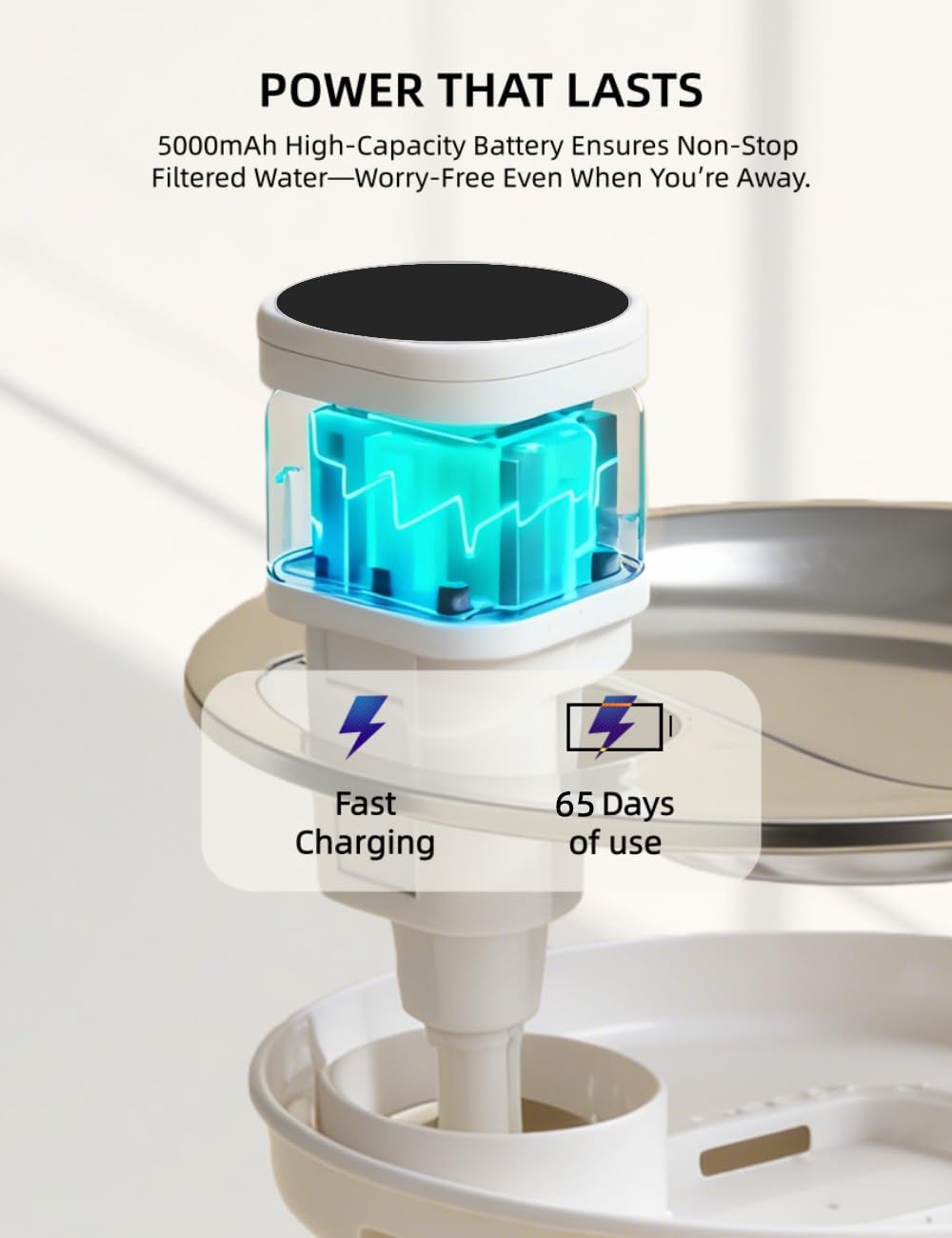 Cat Water Fountain Stainless Steel,135 Fl Oz/4L Wireless Automatic Cat Water Dispenser,5000mAh Battery Powered,for Cats & Dogs Indoor (Cat Fountain + 7 Set Filter)