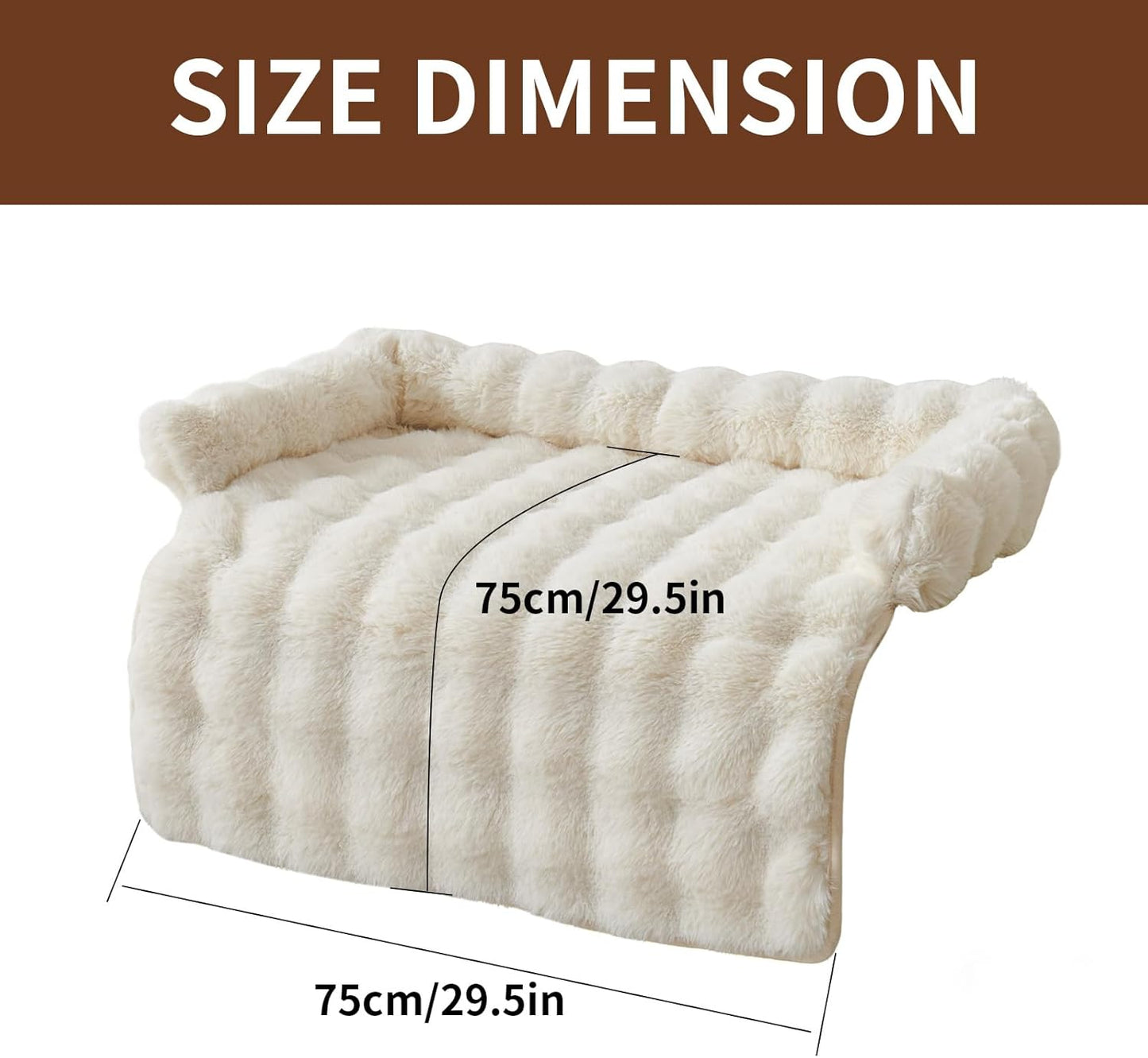 Luxurious Cozy Dog Couch Bed, Washable Removable Calming Pet Sofa Cover, Fluffy Plush Dog Mat for Furniture Protector and Car (Light Brown)