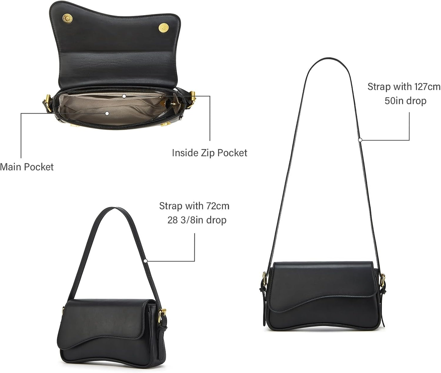 Shoulder Bag for Women Y2K Crossbody Purse PU Leather Underarm Handbag 2 Adjustable Strap for Daily Commute Travel