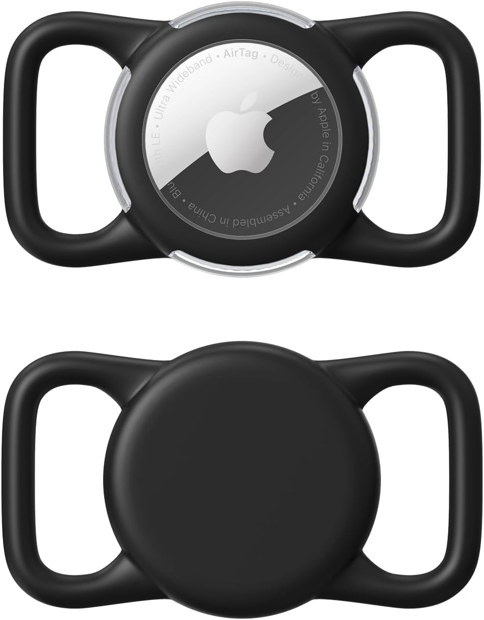 Waterproof Airtag Holder for Dog Collar, Soft Full-Body Protective Airtag Holder for Dog & Cat Collars, Ultra-Durable, Easy Installation, Lightweight Clear Airtag Case (Black, Regular)
