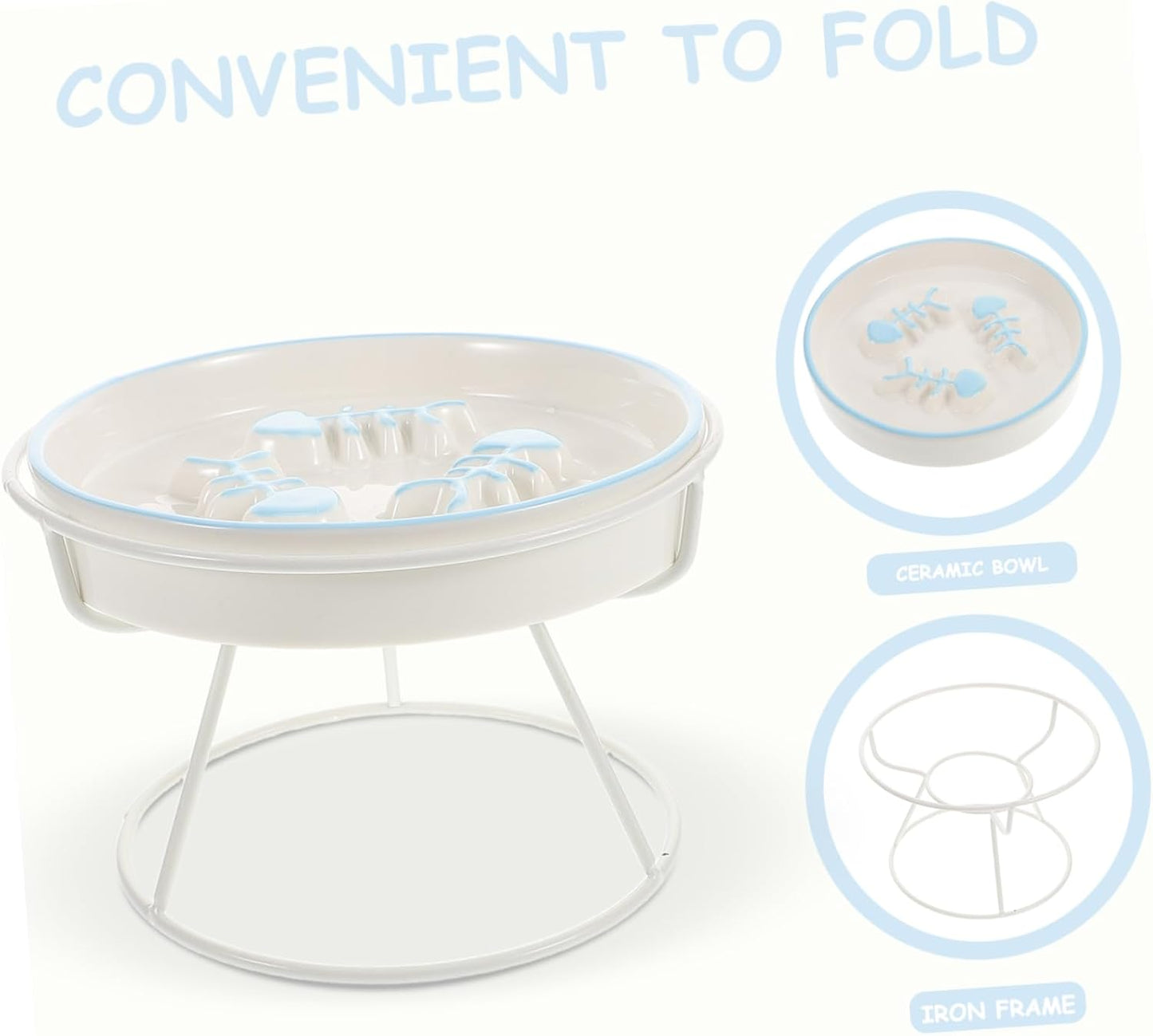 Milisten Elevated Ceramic Cat Bowl Slow Feeder Dish with High Stand for Cats and Small Dogs Choking Design Promotes Healthy Eating Dishwasher Safe