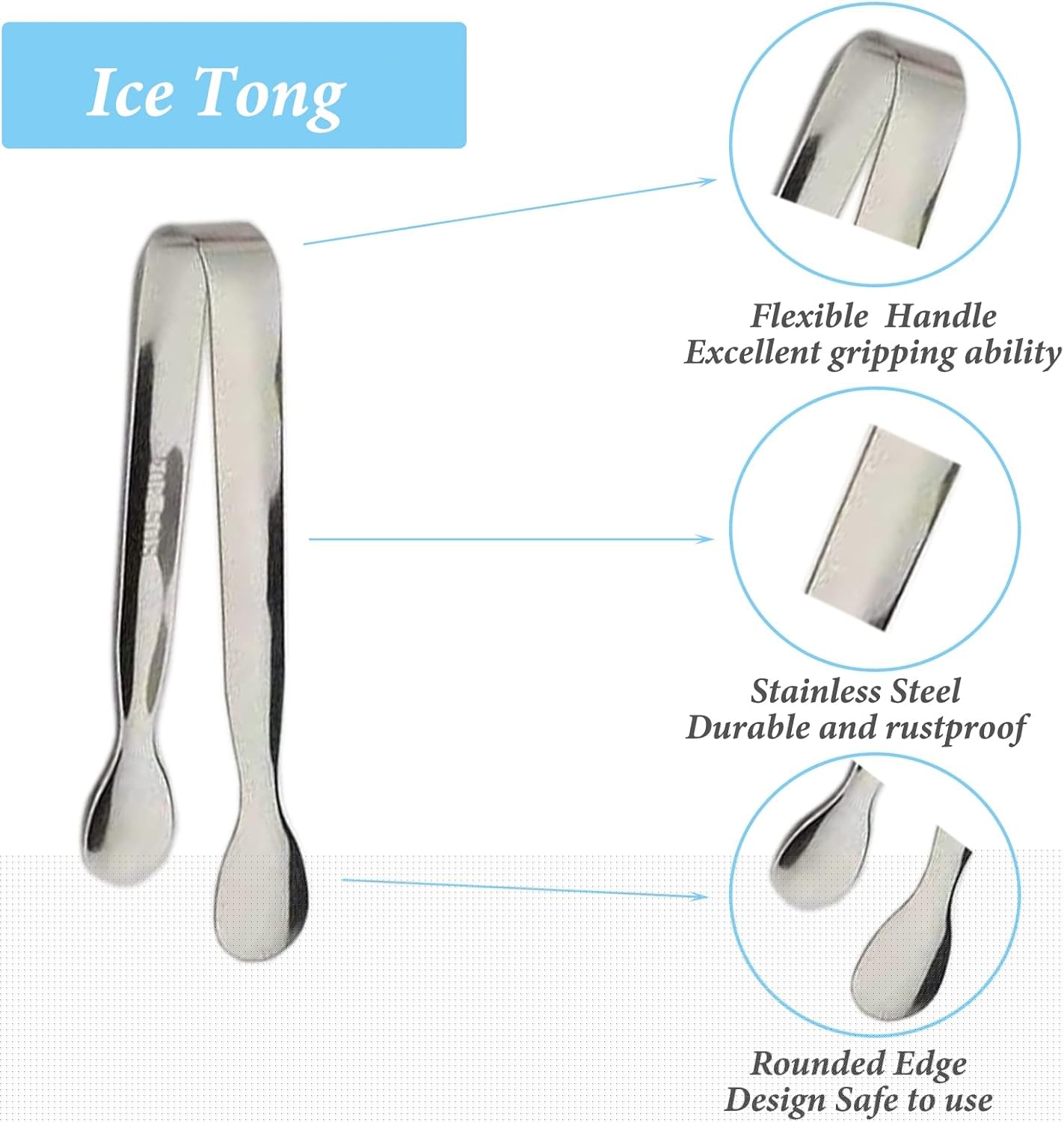 6PCS Ice Tongs Mini Sugar Tongs 4.25Inch Stainless Steel Kitchen Utensils Set,Small Serving Tong and Tiny Kitchen Tong for Appetizers,Tea Party, Coffee Bar, Desserts by Sunenlyst (Silver)