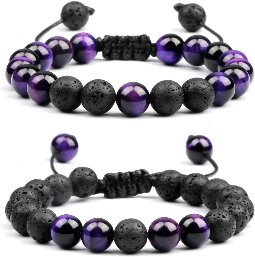 Tiger Eye Lava Rock Bracelet, 8mm Natural Tiger Eye Beads Stone, Adjustable Aromatherapy Essential Oil Diffuser, Lava Bracelet Gifts for Men and Women
