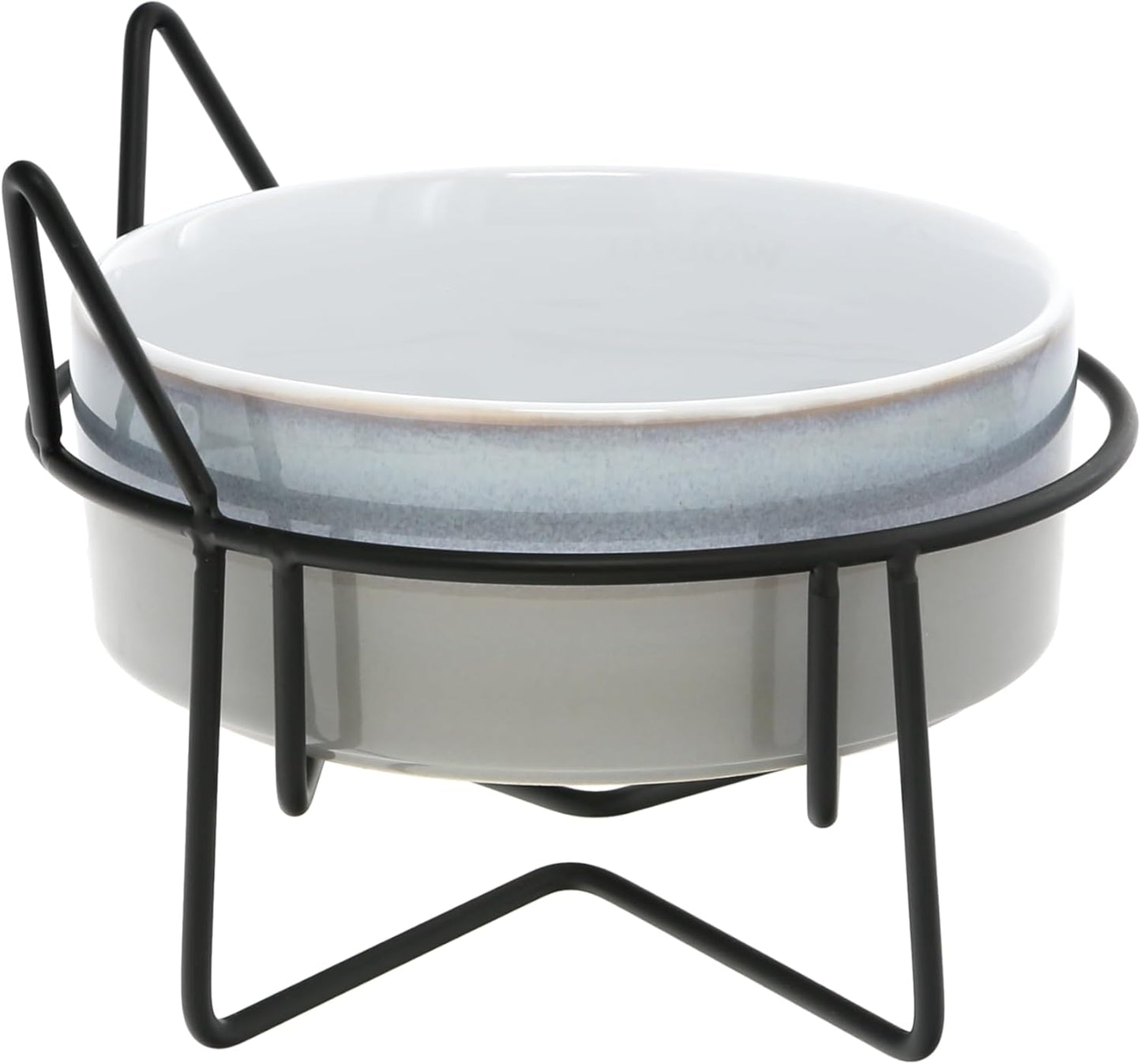 Pavilion Gift Company - Meow - Kitty Cat Kitten Feline 13 oz Food Water Meal Time Ceramic Stoneware Dish Bowl With Metal Iron Stand Pet Accessories Whisker Friendly Indoor Outdoor Easy To Clean