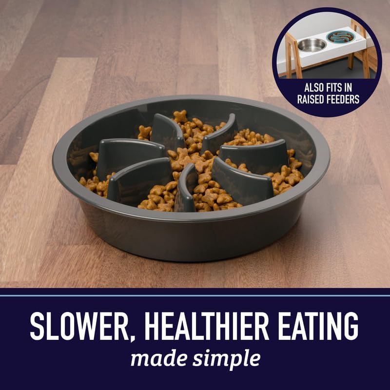 Leash Boss Slow Feeder Dog Bowls (2 Cup) Puzzle Dog Food Bowl - Fits into Elevated Pet Feeders - Slow Eating for Large, Medium & Small Sized Breeds - Gray
