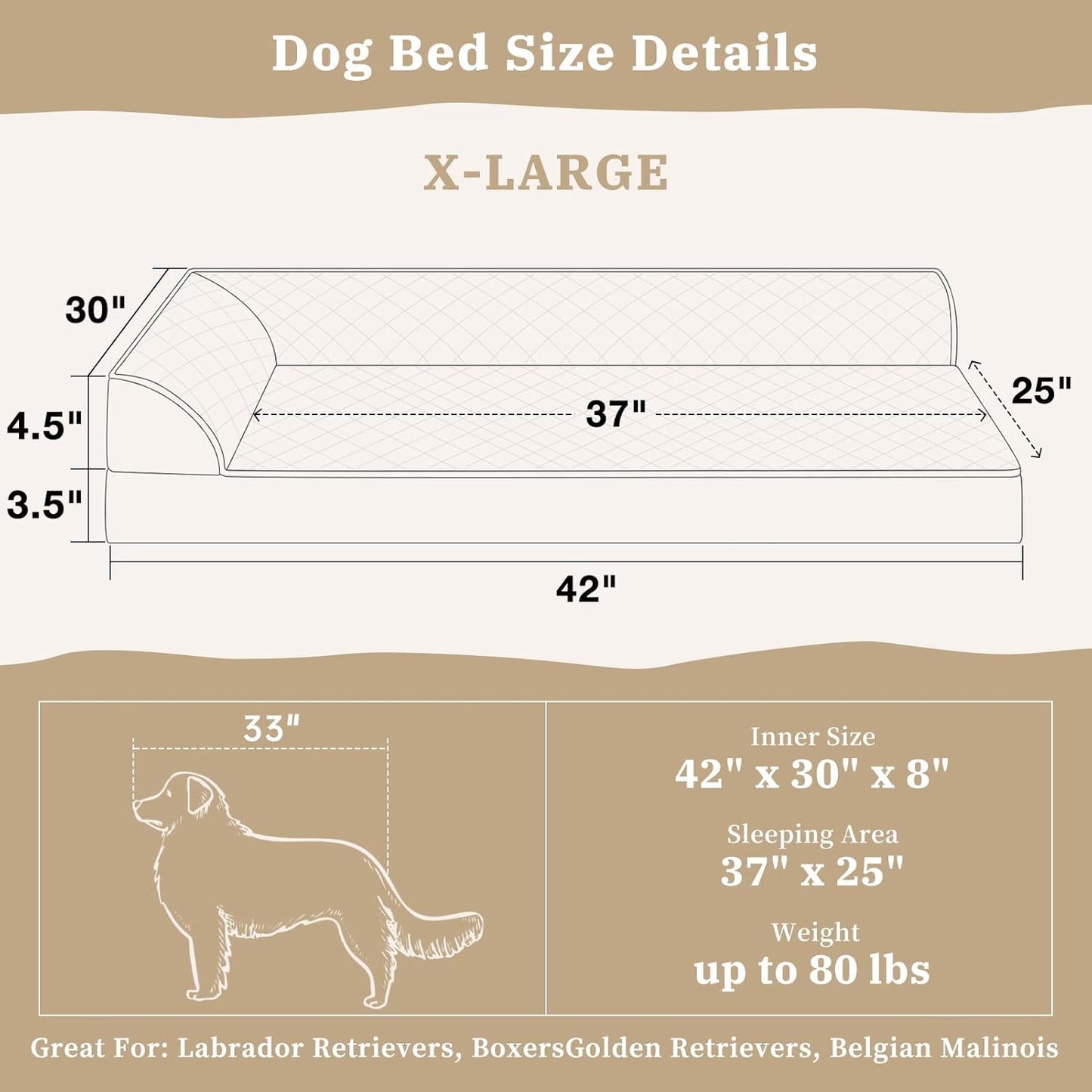 Comfort Expression XL Dog Bed Orthopedic, Extra Large Dog Beds with Comfy Bolsters, Waterproof Dogs Bed, Pet Bed Sofa with Removable Washable Cover and Nonskid Bottom(X-Large,Grey)