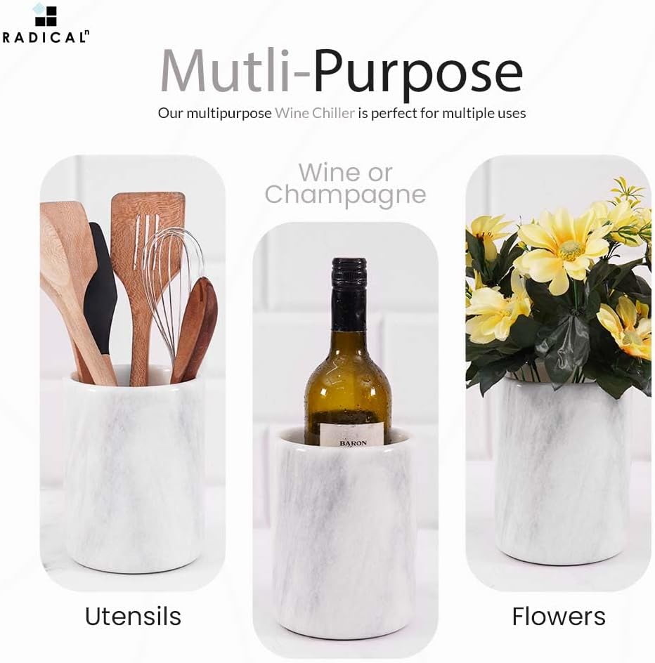 Radicaln Marble Wine Chiller Bucket 6.5" Inches White Handmade Beverage Cooler & Champagne bucket for Bar Accessories, Ideal Wine Bottle Holder & Small Cooler for Home Decoration