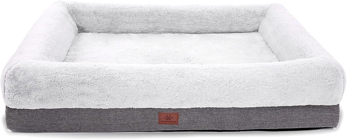 WINDRACING Orthopedic Dog Bed for Large Dogs, Bolster Sides Dogs Sofa Bed with Removable Washable Cover & Non-Skid Bottom, Soft Pet Bed with Egg Foam Dog Couch for Sleeping, 36 x 23 Inch, Gray