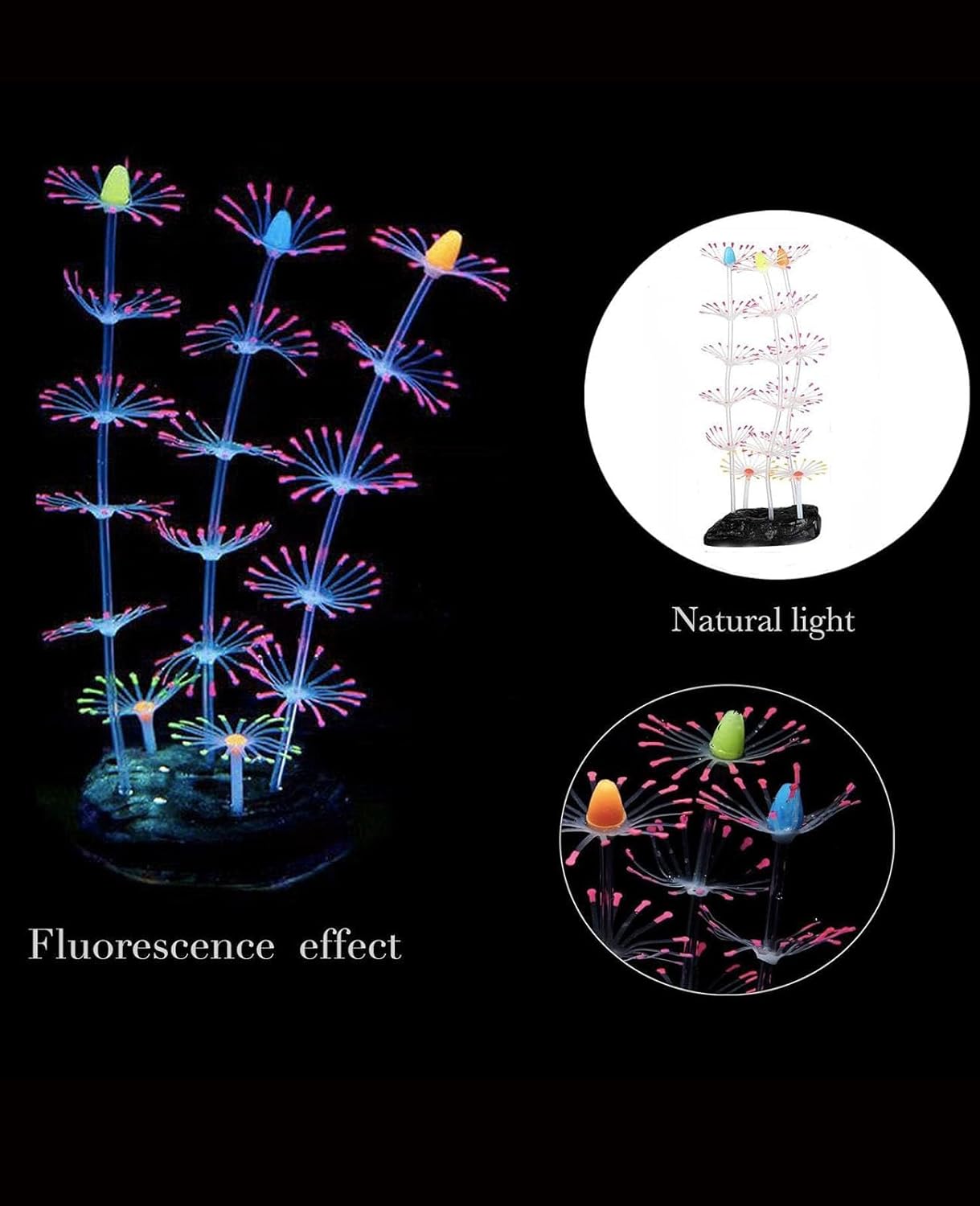 4 Pieces Aquarium Fish Tank Decorations with Glowing Effect, Silicone Glow Artificial Ornament Coral Reef Plants for Aquarium Decoration Small and Large Fish Bowl Decor Accessories