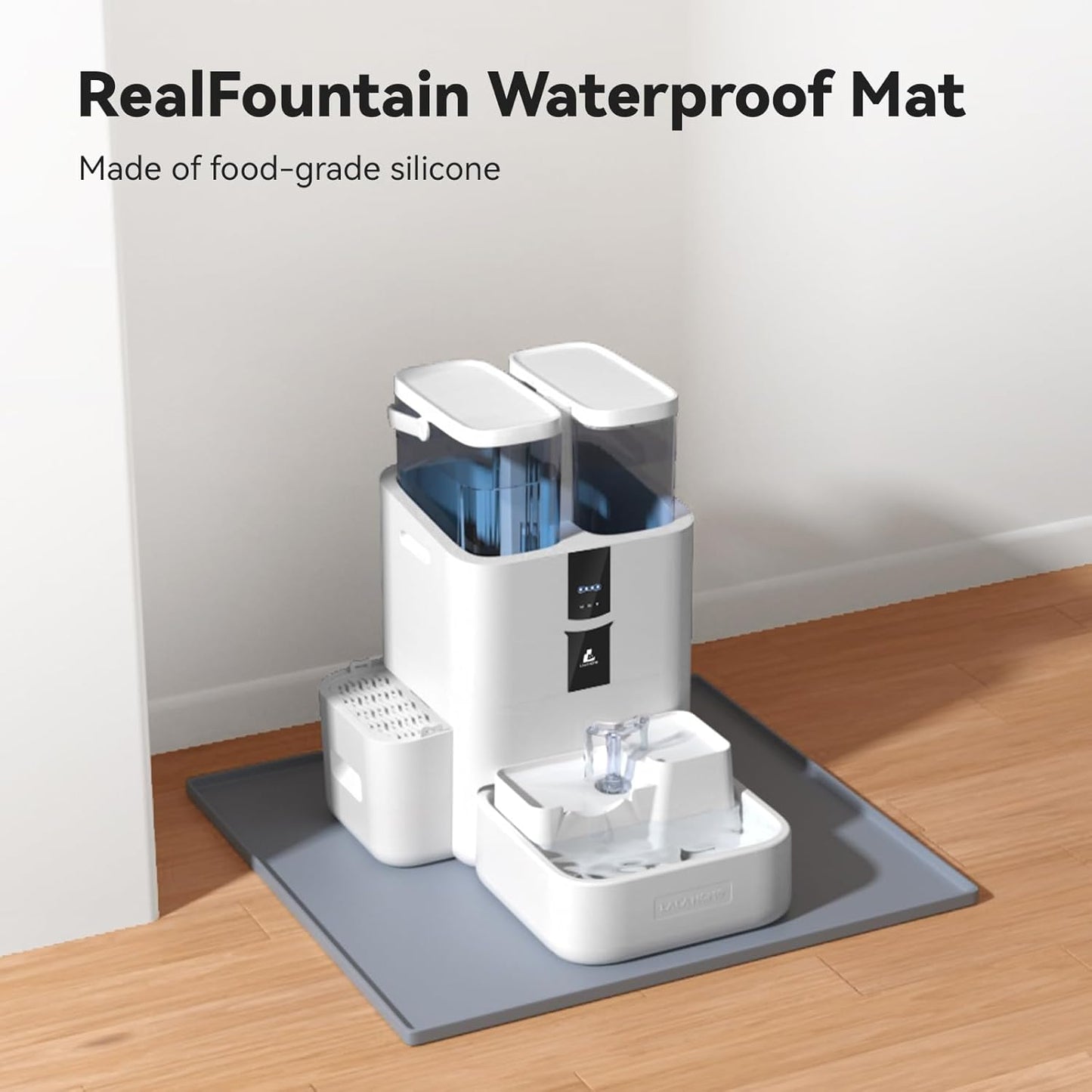 Cat Food Mat for LALAHOME Water Fountain, 100% Waterproof Non-Slip Silicone Mat for Water Bowls, Large Pet Feeding Pad, Easy Clean Durable Placemat for Cat Food Water Dishes, Gray 23.6" x 19.7"