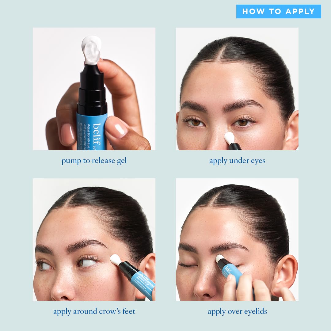 belif Aqua Bomb Cooling Eye Gel - Caffeine & Hyaluronic Acid for Puffiness & Hydration, Niacinamide & Vitamin C for Dark Circles, Adenosine & Collagen for Plumping, Korean Skin Care, 0.5 fl oz (15ml)