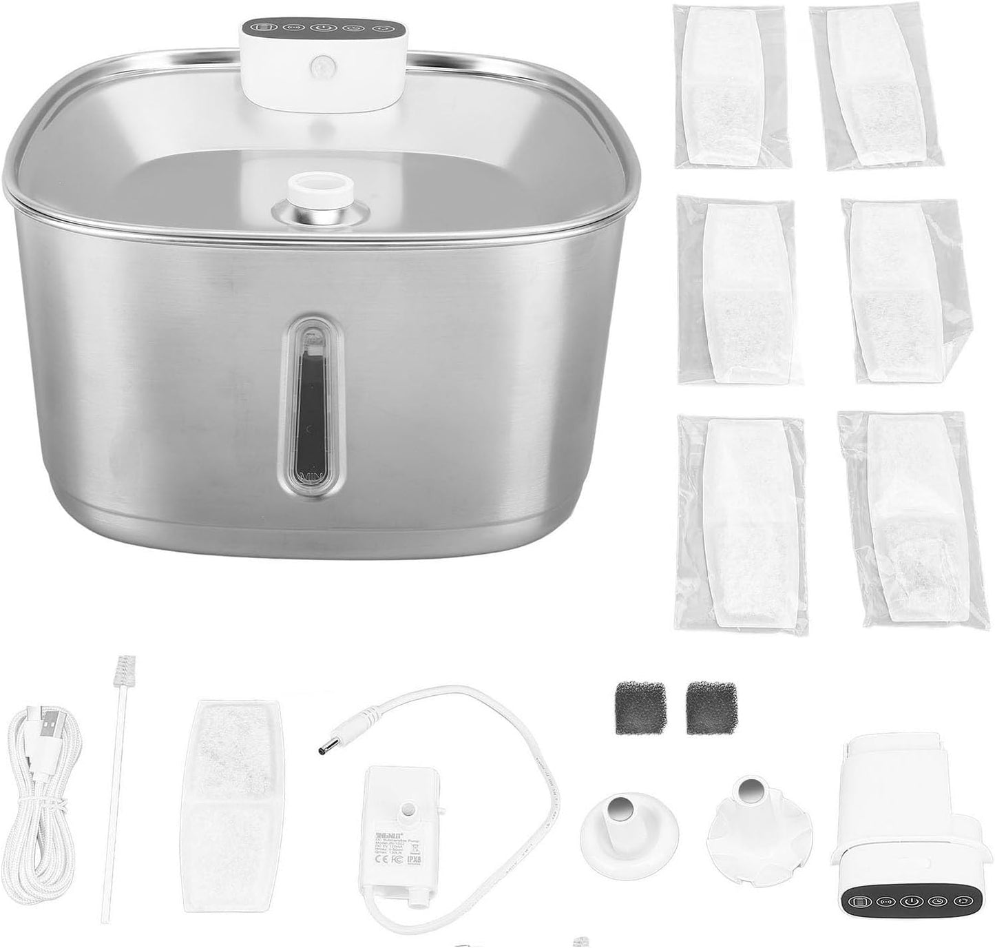 Cat Water Fountain, 3.2L Wireles Pet Fountain Stainless Steel Cordless Automatic Dog Water Dispenser with Filter and Quiet Pump for Drinking