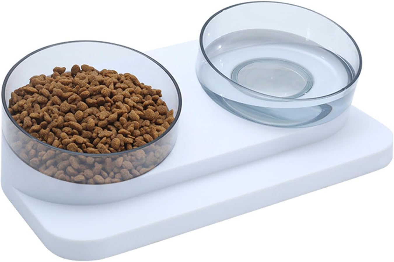 Elevated Bowls 15° Tilted Raised Dish Clear Double Feeding Bowls with Stand for Food and Water Easy to