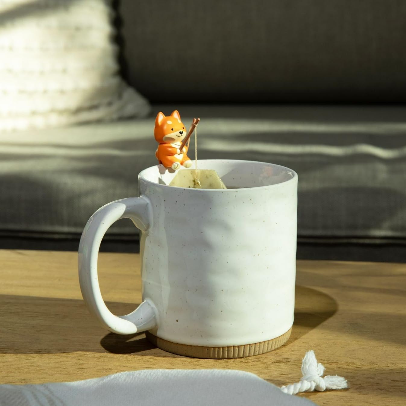 Tea Mates - 1pc Cute Fishing Dog - Tea Bag Holder and String Rest - Tea Accessory for Cup and Mug - Unique Funny Novelty Toy Gift Idea - Animal Figurine Drink Marker