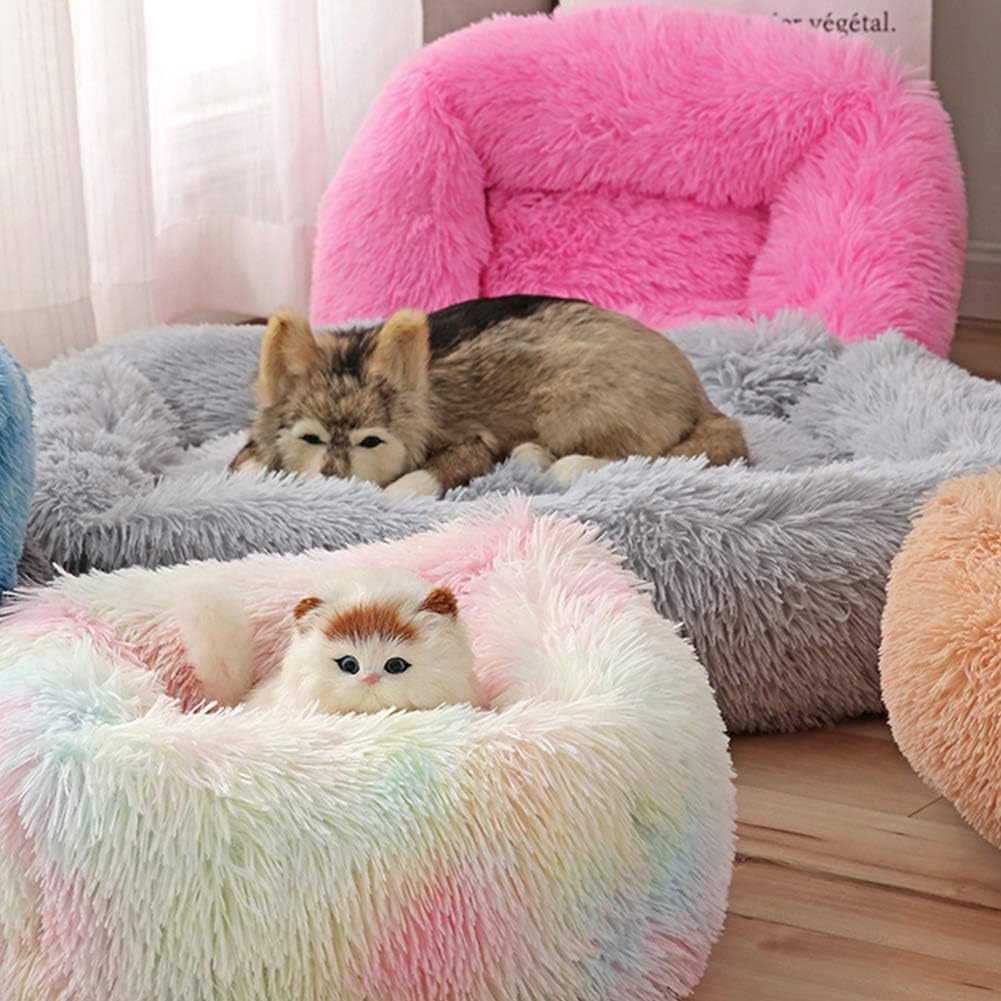 La La Pet® Donut Dog Cat Bed Cozy Cave Pet Bed Burrow Dog Bed Calming Cuddler Self-Warming Pet Bed Soft Plush Pet Cushion Improved Sleep for Cats Small Medium Dogs White XS