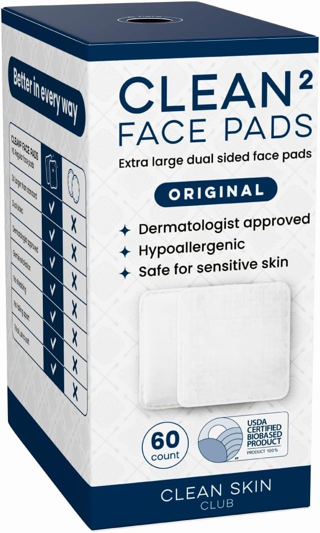 Clean Skin Club Clean² Pads 2.0 [New & Improved Edges] Guaranteed Not to Shed & Tear Face Pads, Unique Triple Layers, Textured & Ultra Soft Side, Organic Disposable Cotton, Pair with Makeup Remover