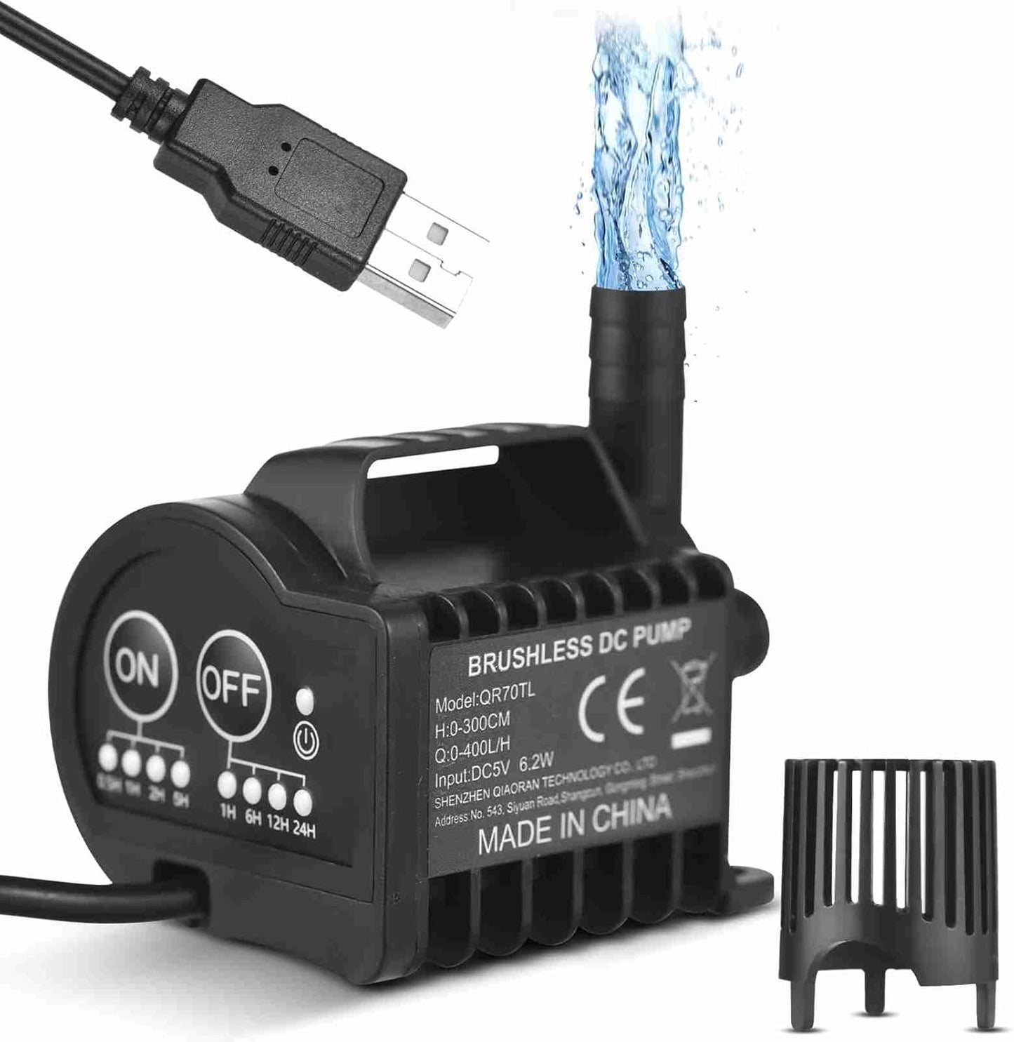 AUNMAS Smart Programmable Submersible Pump, Ultra Quiet 4 Gear Timer for Aquarium Fountain Pond Cooling System USB Powered Suction Cup Base Easy Setup