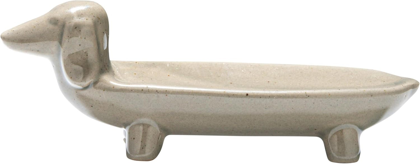 Creative Co-Op Elongated Ceramic Dachshund Dog Dish, Grey