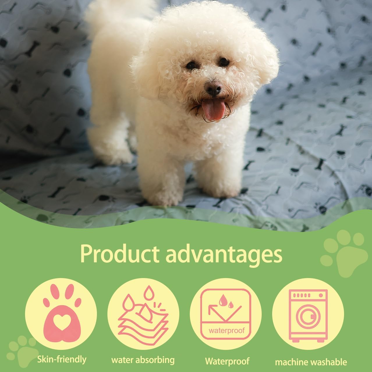 Washable Dog Pee Pad, Heavy Absorbency,Gray, Pack of 2, Waterproof Bed Pads, Puppy Training, Reusable Pet Training Mat