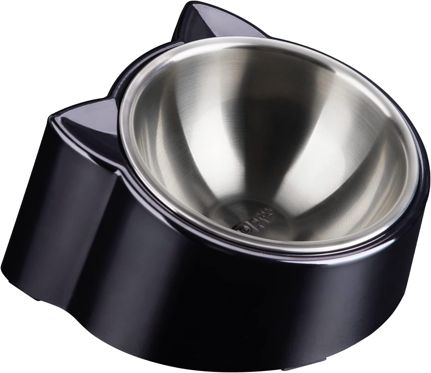 Tilted Cat Feeder Bowl, 15 Slanted, Orthopedic, Anti-Vomiting, Spill Proof, Raised, Stainless Steel, Tilted Angled Cat Food Bowl, Black