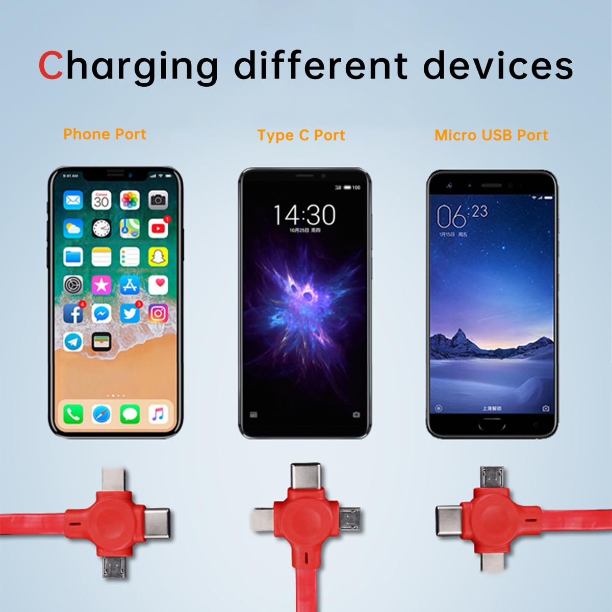 2 Pcs 3 in 1 Retractable Multi Fast Chargers Cable(1M) with USB C/Micro USB/L and Phone Stand, Compatible with iPhone 17/16/15/14/13/12/11/10/9/8/Android/Tablet