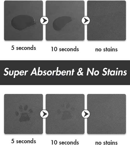 MontVoo-Absorbent Pet Feeding Mat-No Stains Pet Mat for Food and Water Bowl-Quick Dry Cat & Dog Food Mat Water Dispenser Mat-Pet Supplies Mat-Dog Water Bowl Mat for Messy Drinker,（Darkgrey,12"x19"）