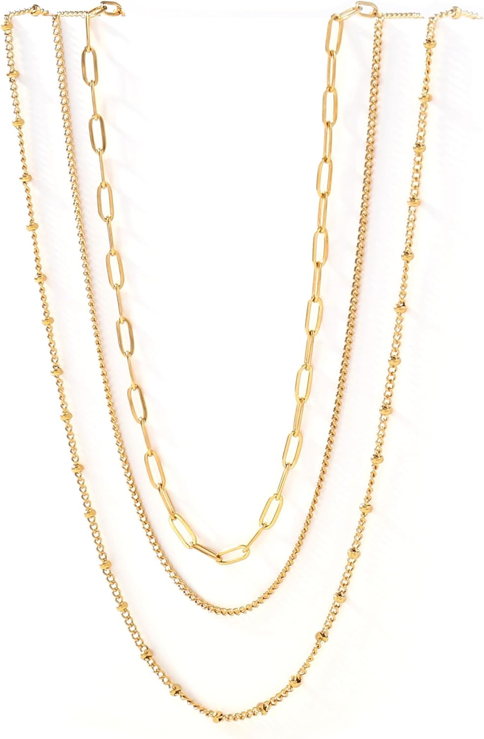 CONRAN KREMIX Waterproof Gold Necklace Layered Necklaces for Women Non Tarnish,14k Gold Plated Stainless Steel Dainty Stack Thin Chain Necklace Set for Women Gifts Jewelry