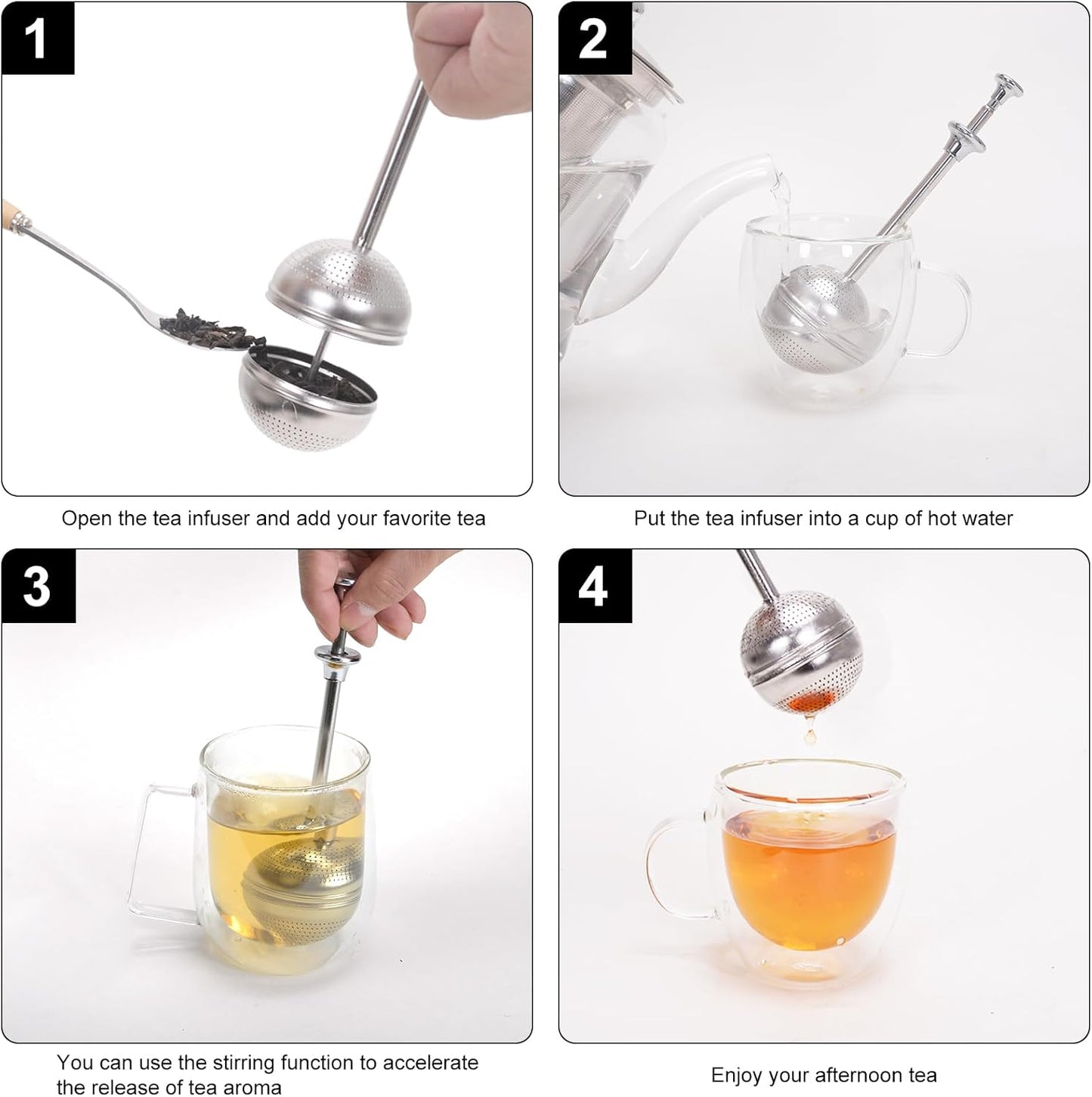 Numola Long Handle Tea Ball Stainless Steel, 2Pcs Premium Tea Infuser Filter for Loose Leaf Tea, Reusable Fine Mesh Tea Interval Diffuser Strainer for Cup and Teapot