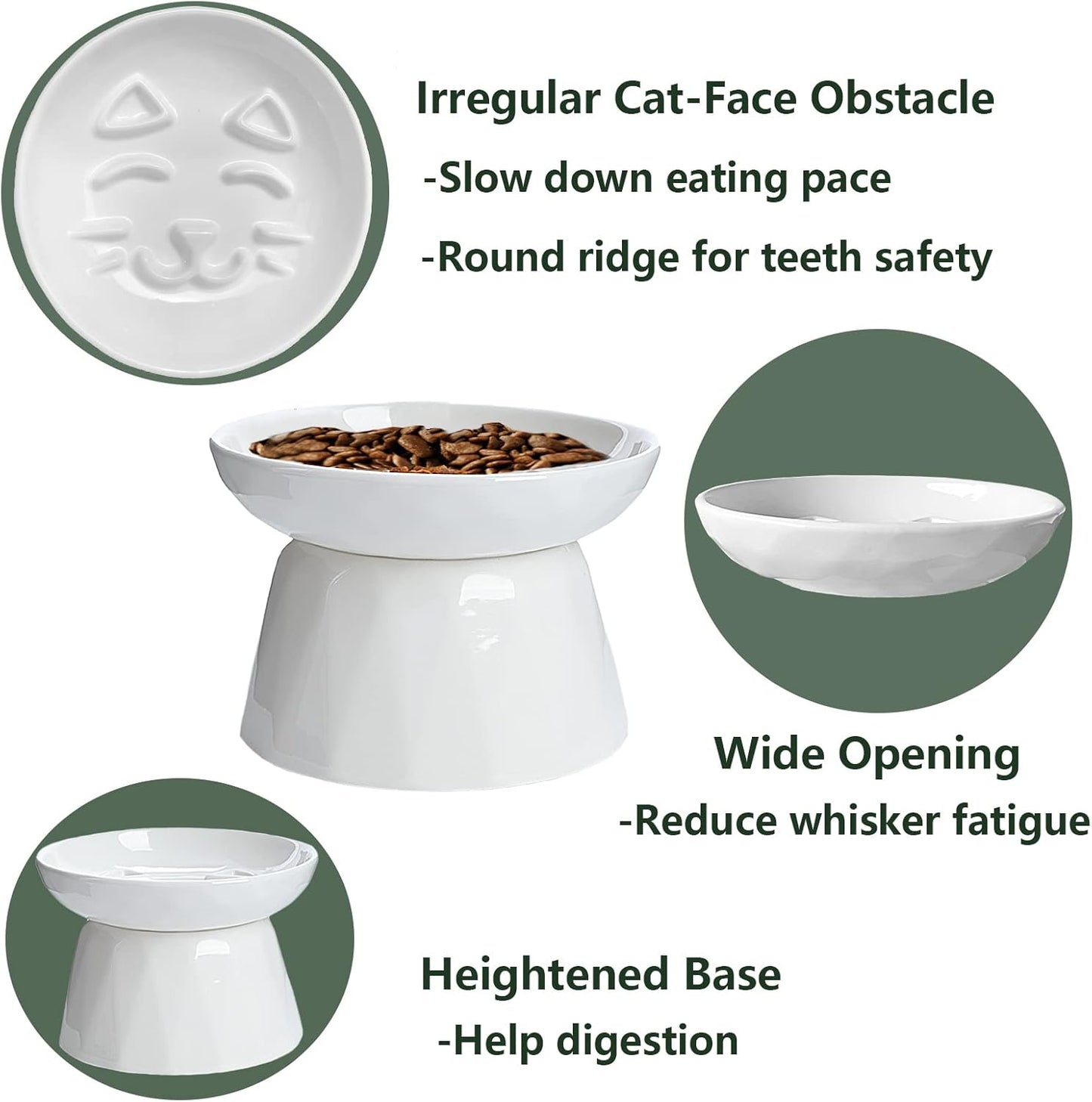 Raised Slow Feeder Cat Bowl, Ceramic Elevated Cat Slow Feeder, Healthy Eating for Wet & Dry Food, Sturdy & Grippy, Pet Puzzle Food Plate, Prevent Vomitting Indigestion, Dishwasher Safe